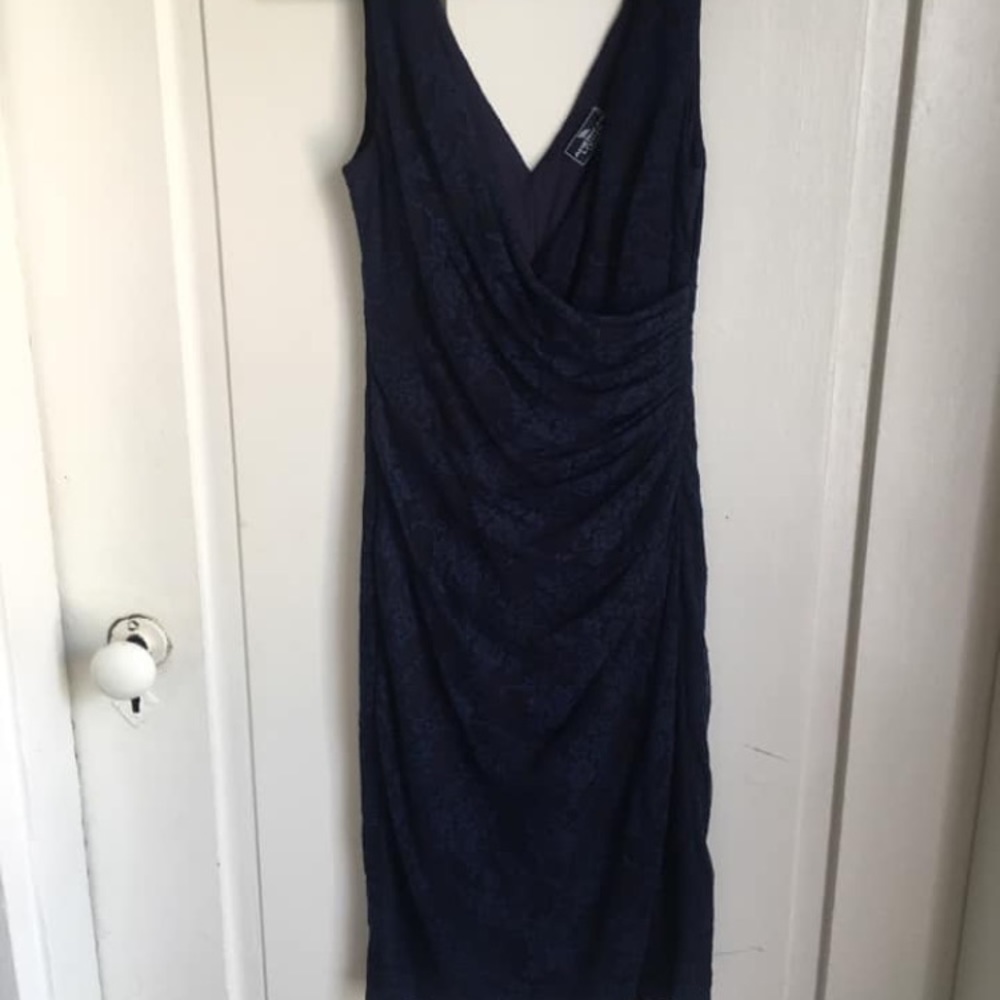 Navy floral lace formal dress